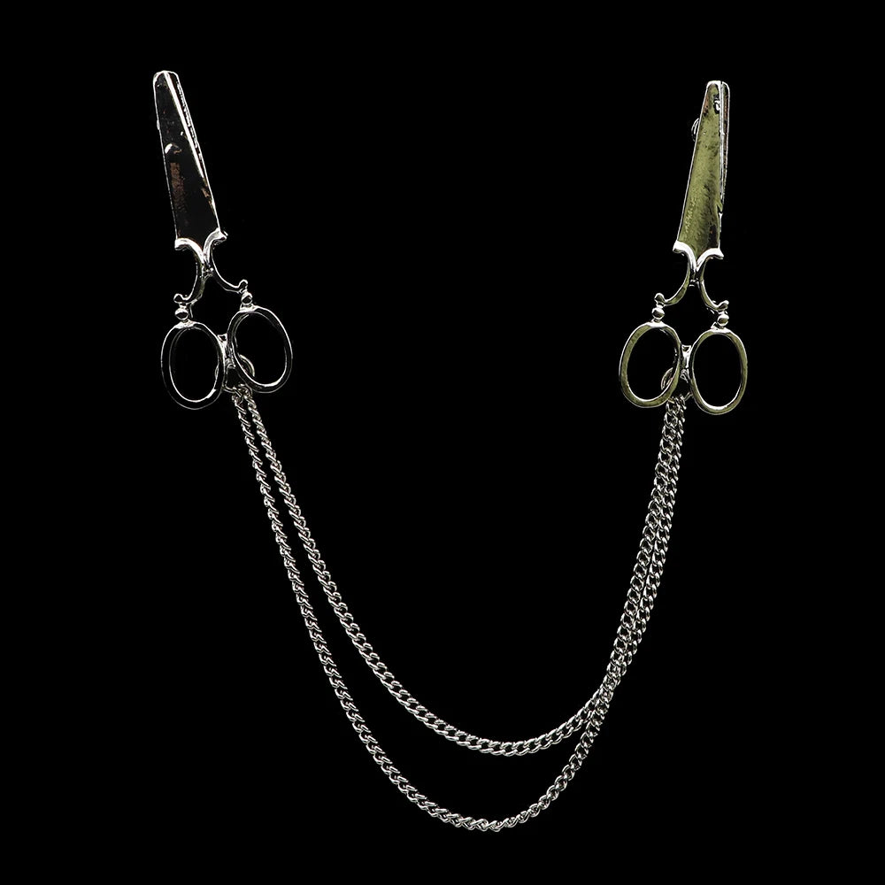 Golden Men Women Tassel Chain Lapel Pin Brooch Wings Crown Sword Scissors Retro Men Gift Wedding Banquet Daily Wear Accessories