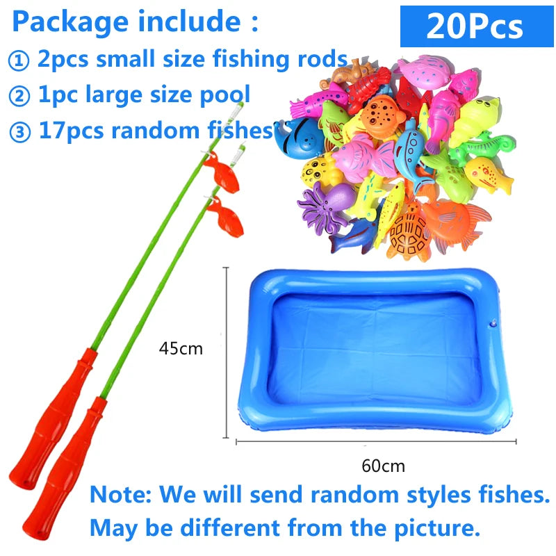 Kids' Fishing Toy Set Play Water Toys for Baby Magnetic Rod and Fish with Inflatable Pool Outdoor Sport Toys for Children