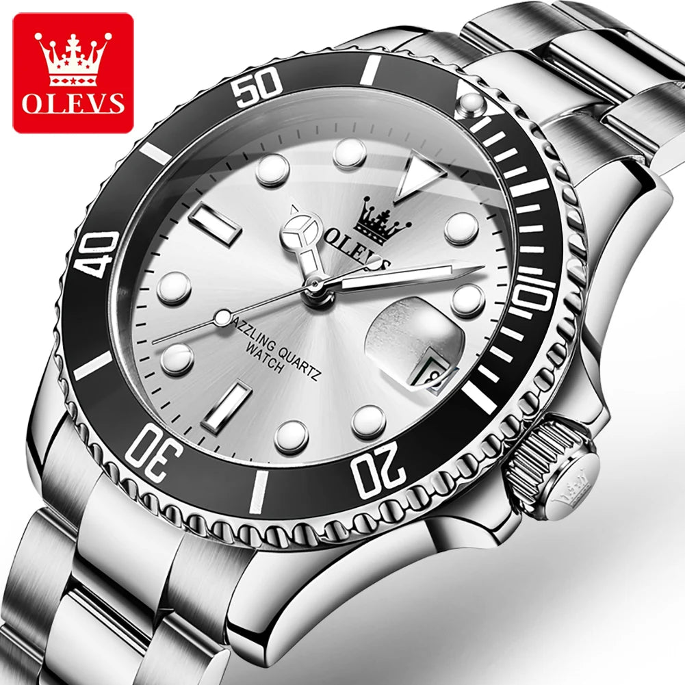 Fashion Business Men WristWatch OLEVS Brand 5885 Stainless Steel Strap Quartz Waterproof Analog Watch for Men