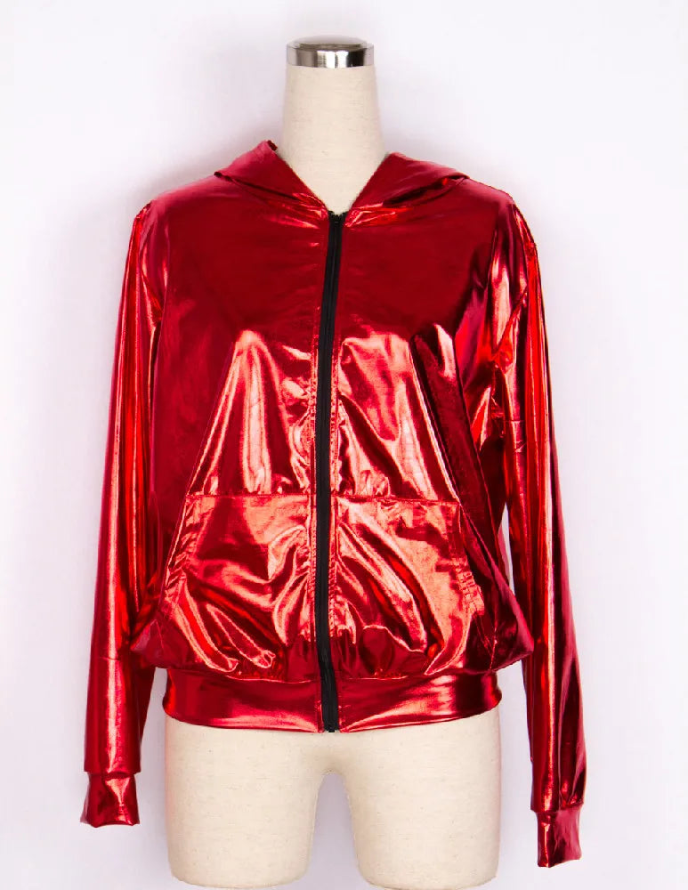 Women's Red Bomber Jacket, Stage Performance Wear, Hip Hop Dance Coat, Spring, Autumn