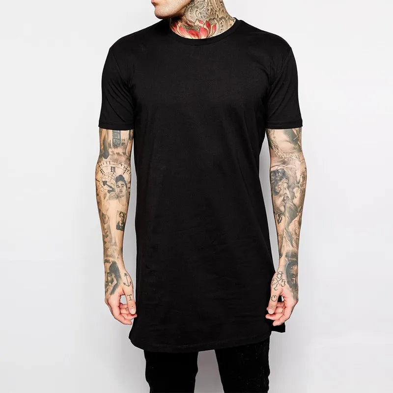 2025 Brand New Clothing Mens Black Mens Long T shirt Tops Hip Hop Man T-shirt Short Sleeve Casual Men Tee shirts For Male