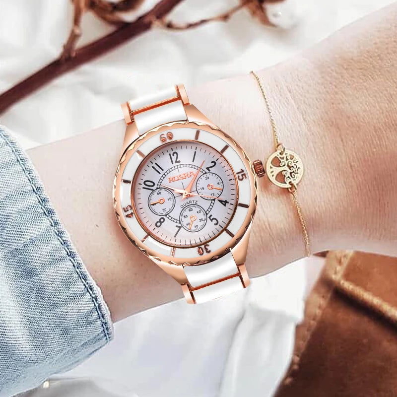 Women Watches Rose Gold White Quartz Steel Watch Mujer Elegant Design Clock Ladies Wristwatch Bayan Kol Saati Feminino Reloj