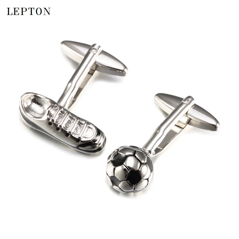 Mens Accessories  Hotsale High Quality White Football Cuff Links With Box Lepton For New Gift Retail Soccer Style Cufflinks
