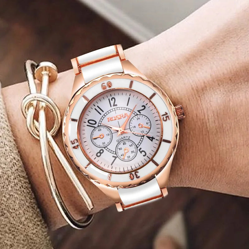 Women Watches Rose Gold White Quartz Steel Watch Mujer Elegant Design Clock Ladies Wristwatch Bayan Kol Saati Feminino Reloj