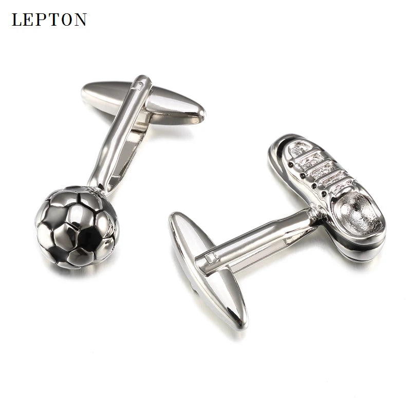 Mens Accessories  Hotsale High Quality White Football Cuff Links With Box Lepton For New Gift Retail Soccer Style Cufflinks