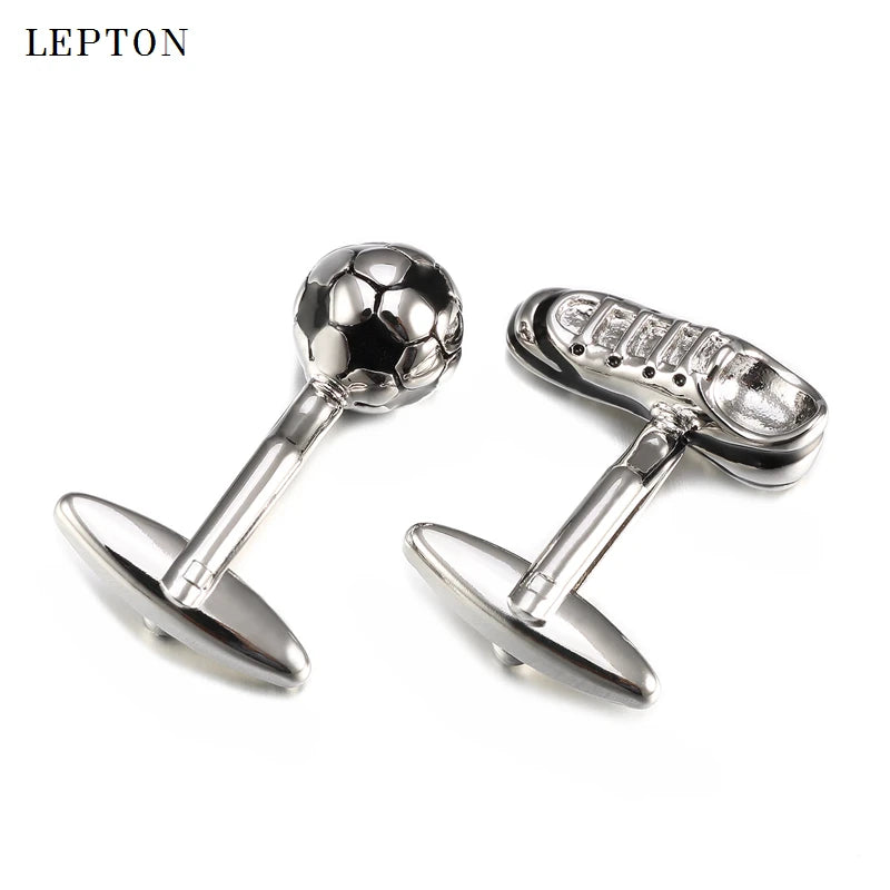 Mens Accessories  Hotsale High Quality White Football Cuff Links With Box Lepton For New Gift Retail Soccer Style Cufflinks