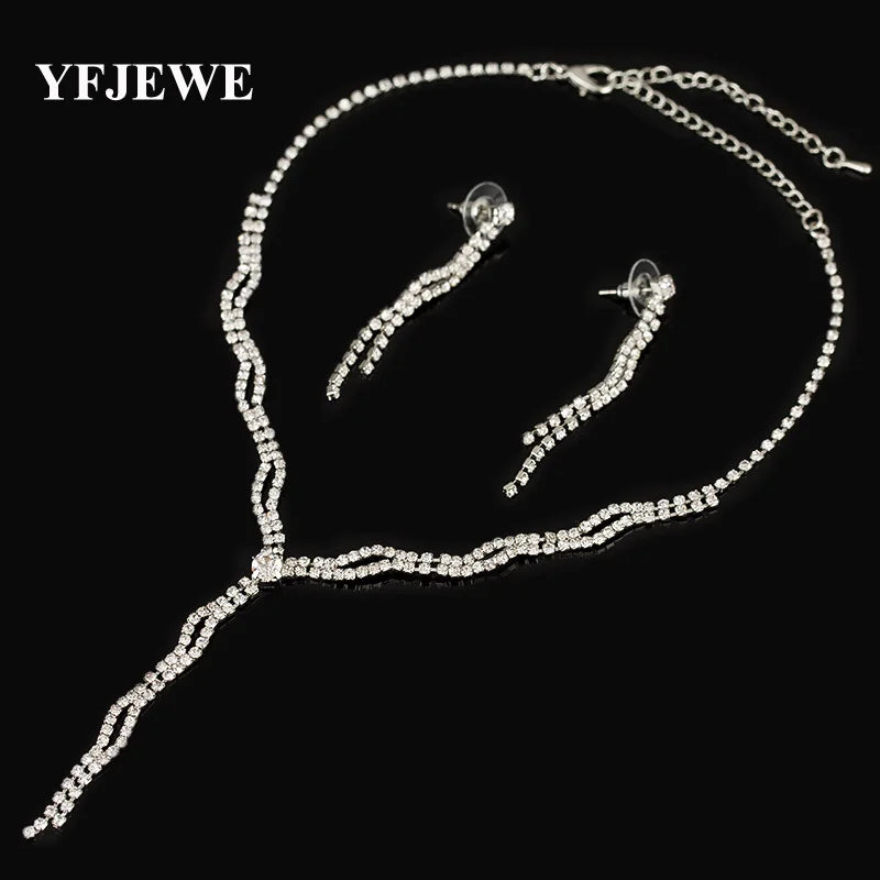YFJEWE New Rhinestone crystal Jewelry Sets Necklace earrings set Elegant Shinning Jewelry Set for women Wedding Bride Party N172