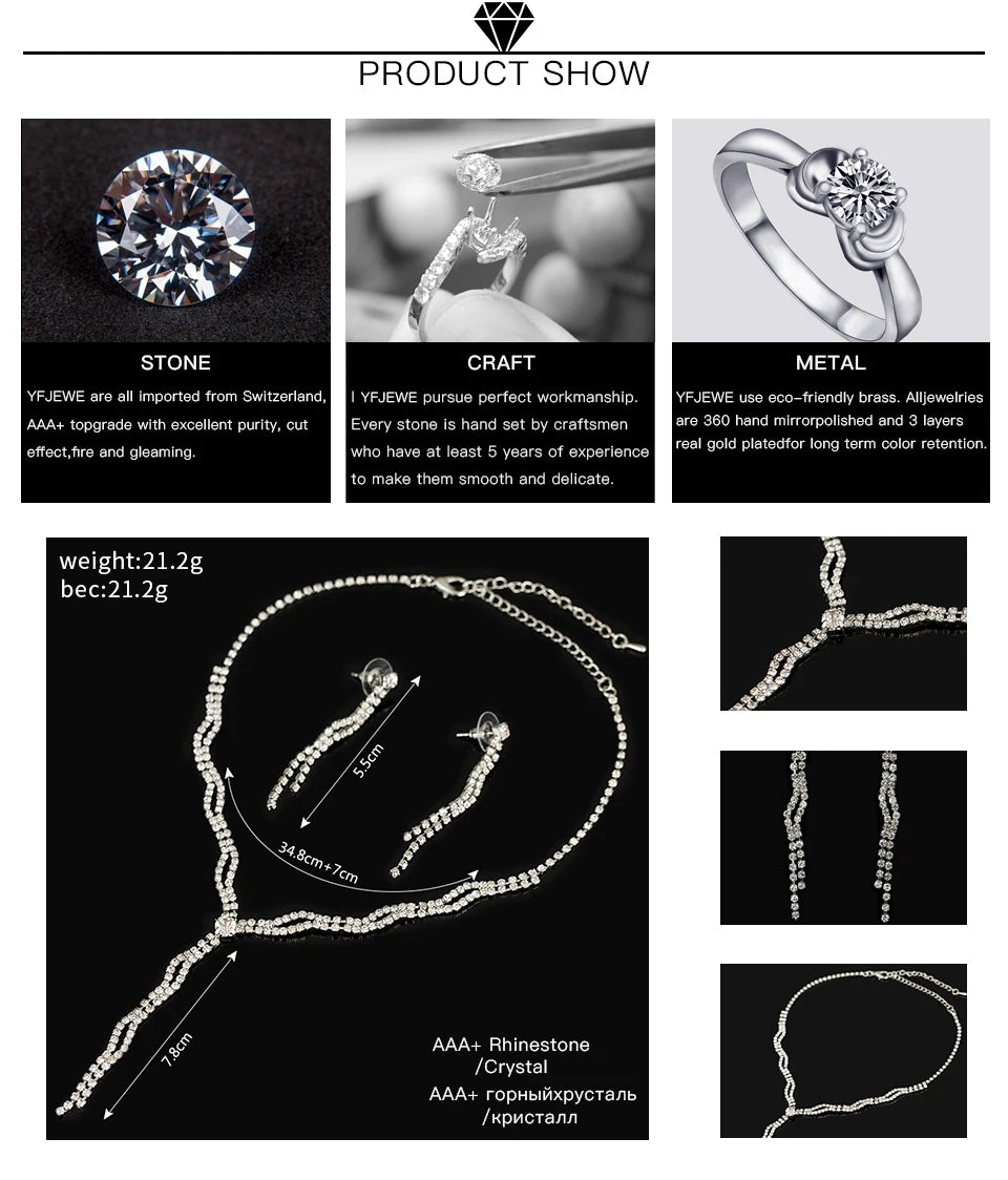 YFJEWE New Rhinestone crystal Jewelry Sets Necklace earrings set Elegant Shinning Jewelry Set for women Wedding Bride Party N172