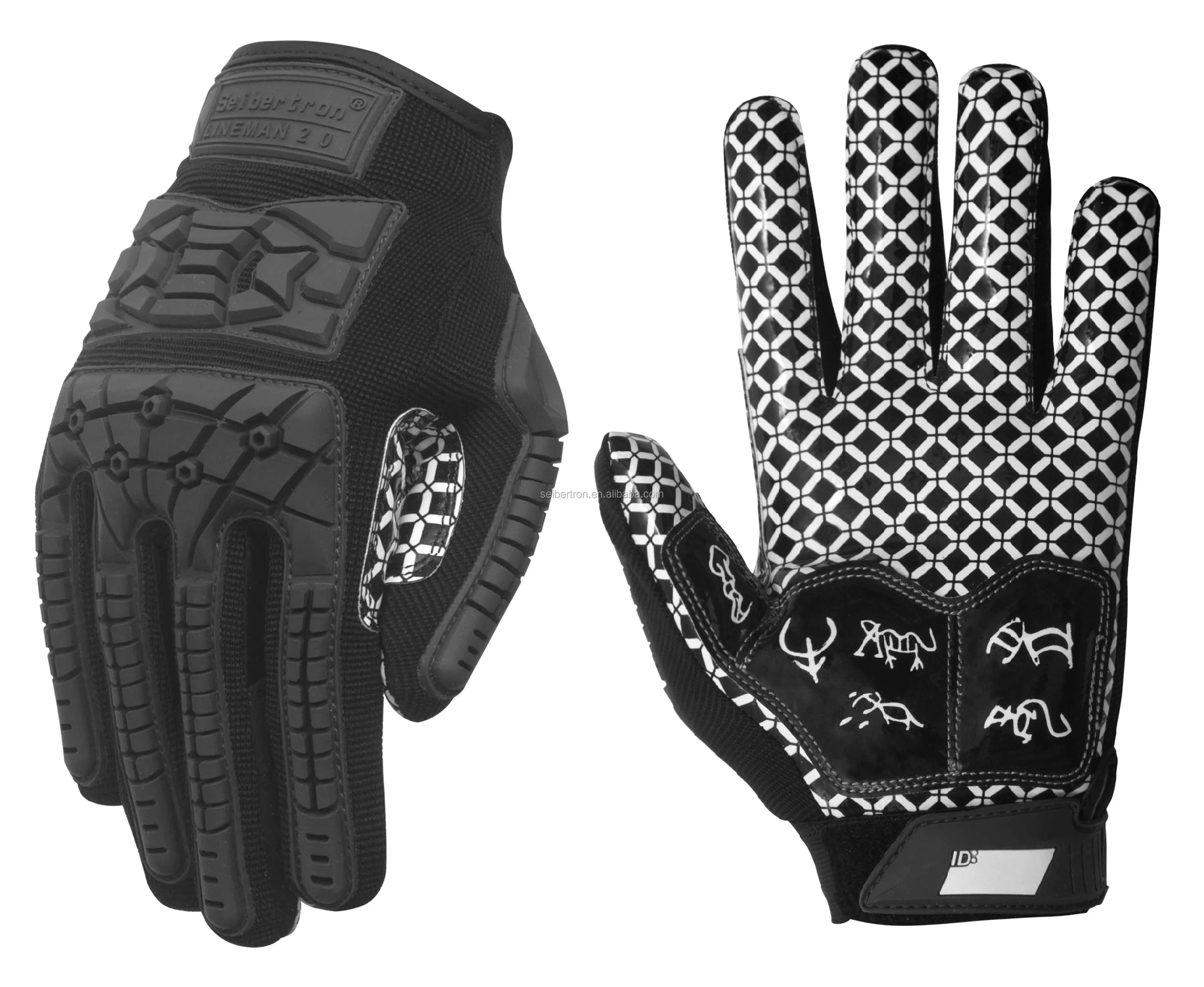 Seibertron M.S.Z.Q-3 Lineman Gloves for Adults Padded Palm Flexible TPR Back Hand Football Receiver Impact Protection Adult