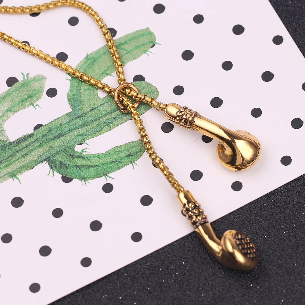 Fashion Hip Hop Charm Music Headset Earplugs Metal Man Clothes Accessories Necklace Jwelry For Men Women Pendant Wholesale