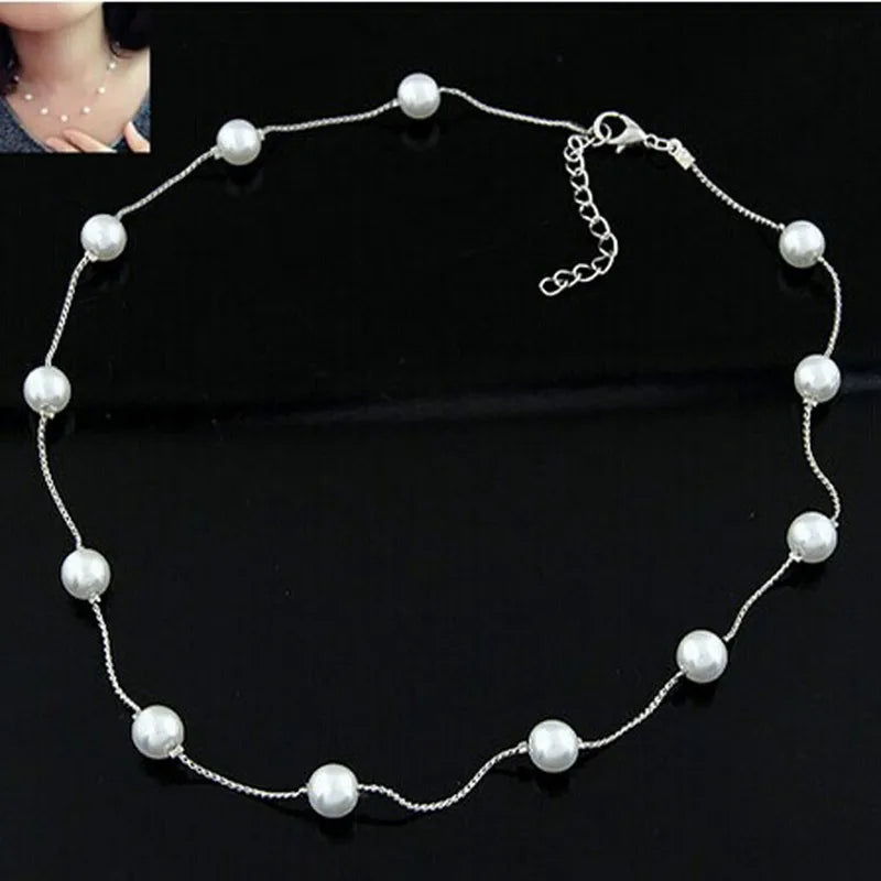N981 Womens Jewellery Colliers Chain Simulated Pearls Necklace Bridal Jewelry Necklaces Female White Wedding Gifts Collares