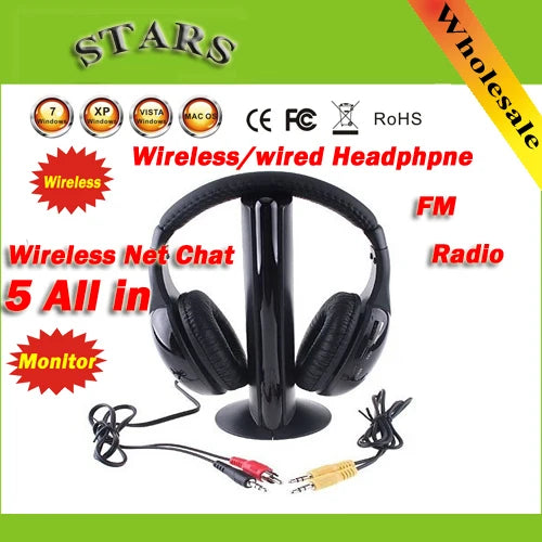 Fashion HI-FI Headphone 5 in 1 Wireless Earphone Headphone headset FM Radio for MP4 PC TV CD