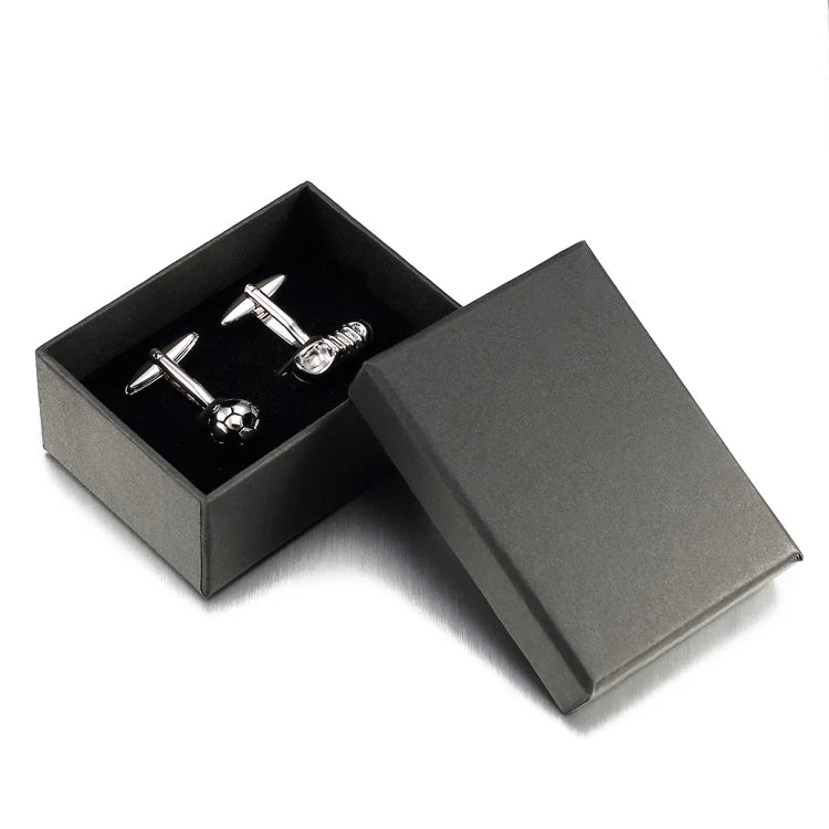 Mens Accessories  Hotsale High Quality White Football Cuff Links With Box Lepton For New Gift Retail Soccer Style Cufflinks
