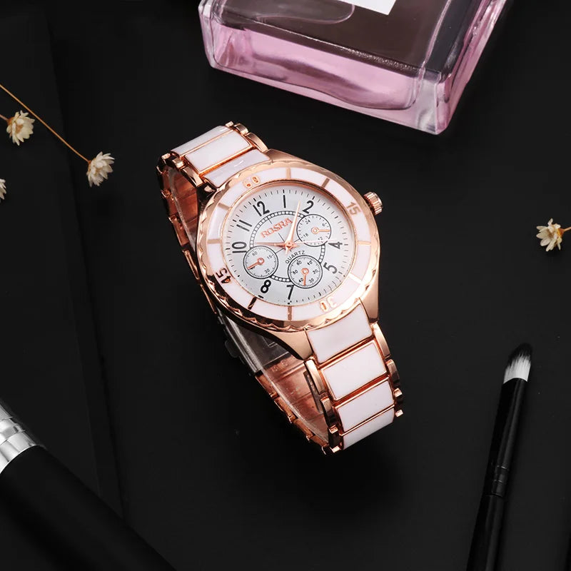 Women Watches Rose Gold White Quartz Steel Watch Mujer Elegant Design Clock Ladies Wristwatch Bayan Kol Saati Feminino Reloj