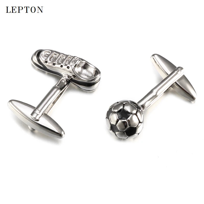 Mens Accessories  Hotsale High Quality White Football Cuff Links With Box Lepton For New Gift Retail Soccer Style Cufflinks