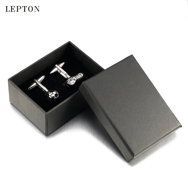 Mens Accessories  Hotsale High Quality White Football Cuff Links With Box Lepton For New Gift Retail Soccer Style Cufflinks