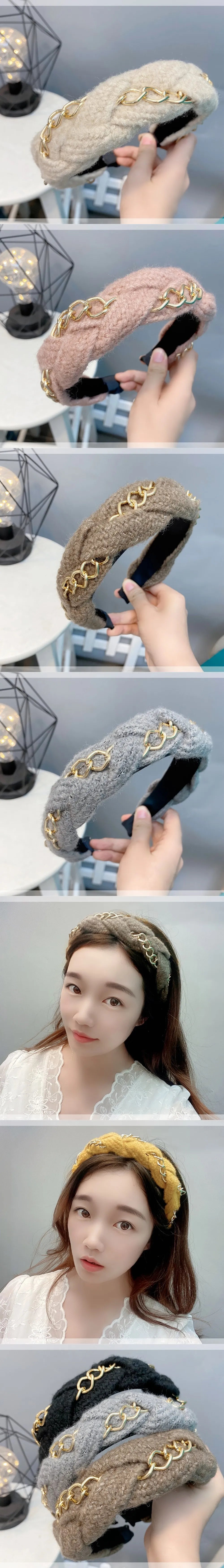 Winter Golden Chain Woolen Headband For Women Korea Handmade Soft Fur Hairband Hot Sale Outdoor Hair Accessories Headwear