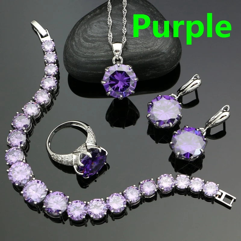 Punk Silver Jewellery Silver 925 Jewelry Sets for Women Black Cubic Zirconia Earrings/Pendant/Necklace/Ring/Bracelet