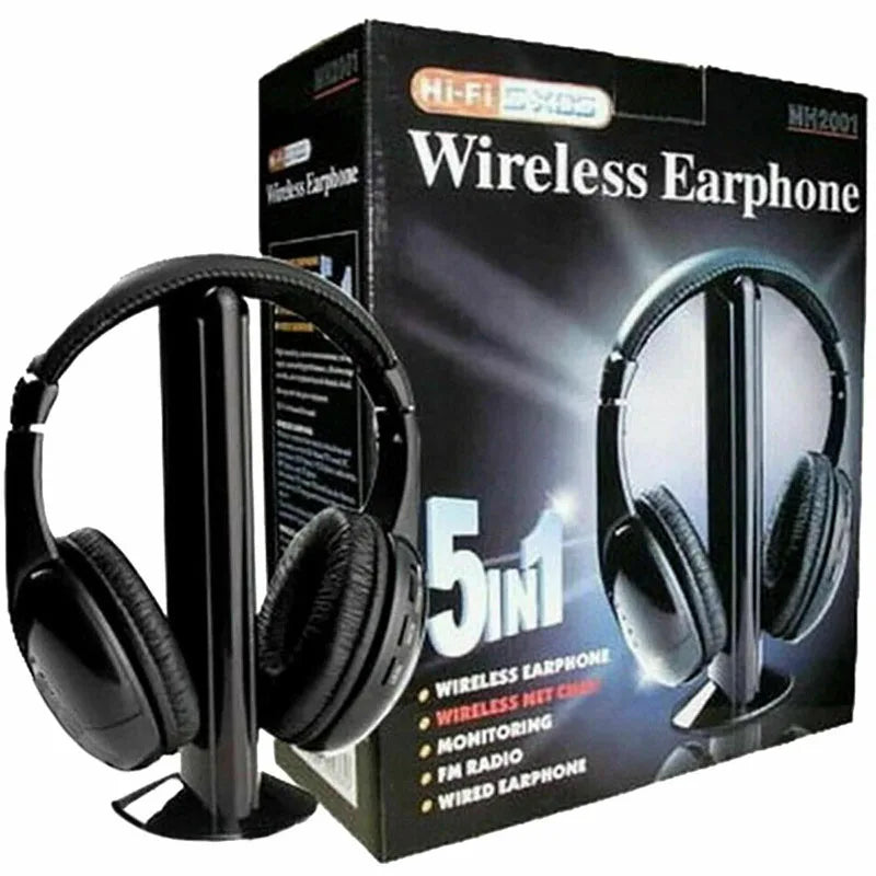 High Quality Headsets 5 IN 1 HIFI Wireless Headphones TV/Computer FM Radio Earphones with Microphone Wireless Receiver MH2001