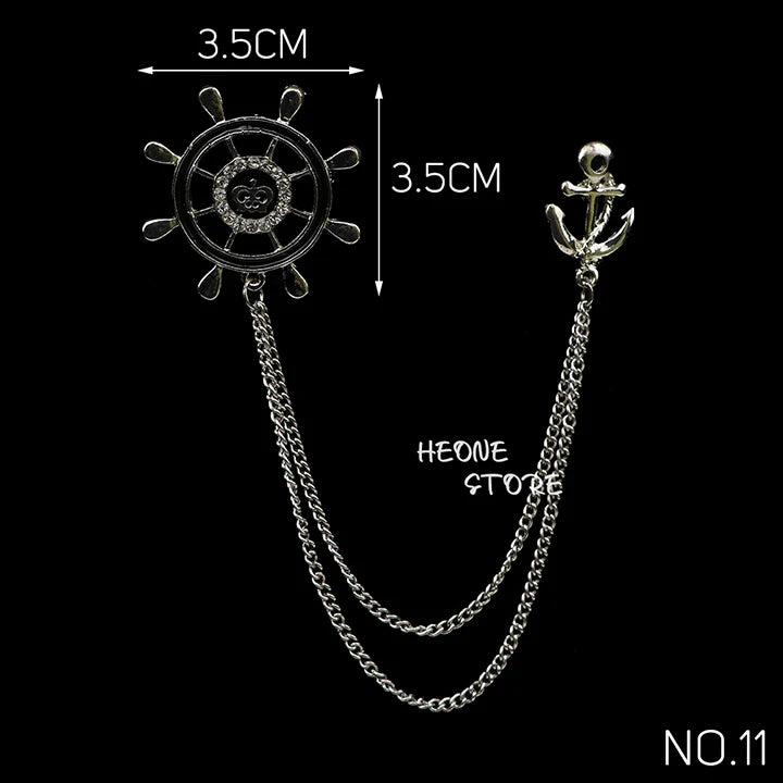 Golden Men Women Tassel Chain Lapel Pin Brooch Wings Crown Sword Scissors Retro Men Gift Wedding Banquet Daily Wear Accessories