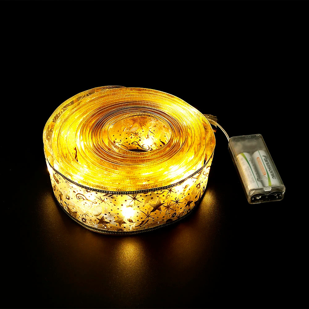 Christmas Decoration LED Ribbon Lights Christmas Tree Ornaments DIY Lace Bows String Lights Navidad Home Decors New Year 2023