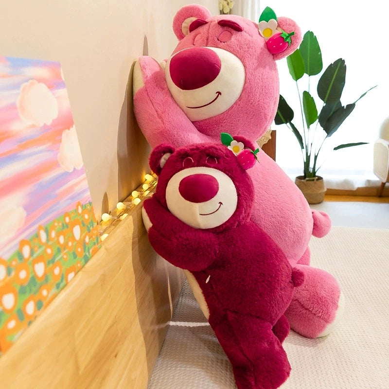 Kawaii Bear Strawberry Super Soft Plush Toy Washed Techniques for Sofa Bedroom Stuffed Animal Kids Girls Friends Festivals