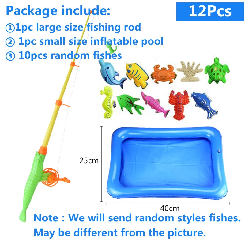 Kids' Fishing Toy Set Play Water Toys for Baby Magnetic Rod and Fish with Inflatable Pool Outdoor Sport Toys for Children