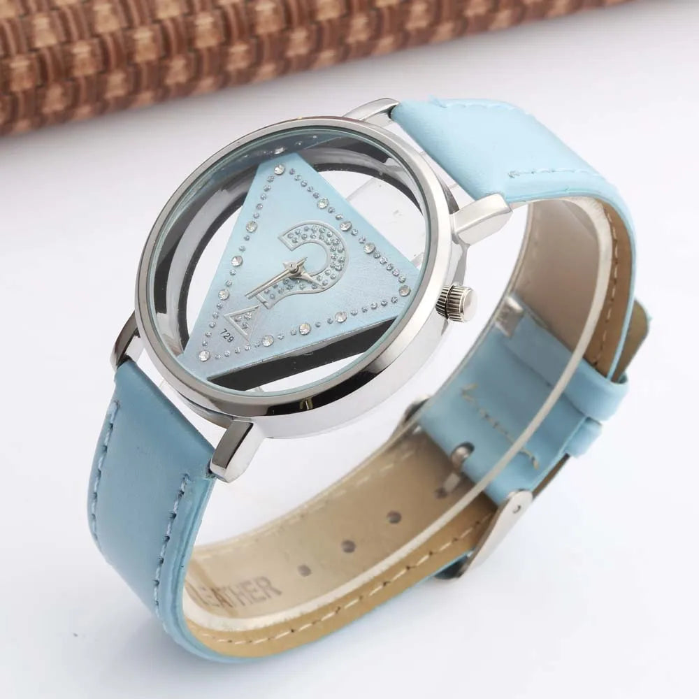 Womage Women Watches Ladies Watches Fashion Triangle Watches Women Transparent  Watches Quartz Wristwatches Leather reloj mujer