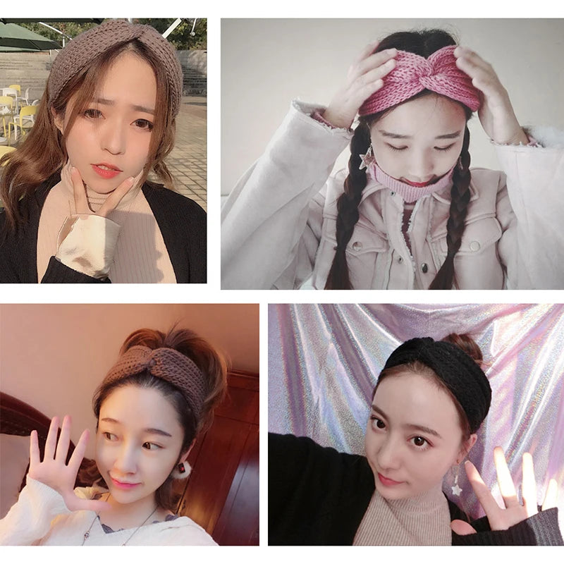 Winter Warm Knitted Knot Cross Headband for Women Girls Autumn Elastic Hair Holder Hair Band Solid Headwear Hair Accessories