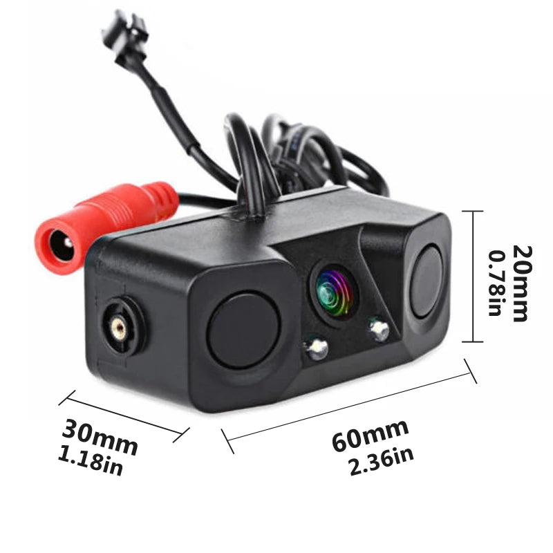 HD Car Rear View Camera 3 in 1 Parking Radar Detector Sensor Waterproof Night Vision LED Light