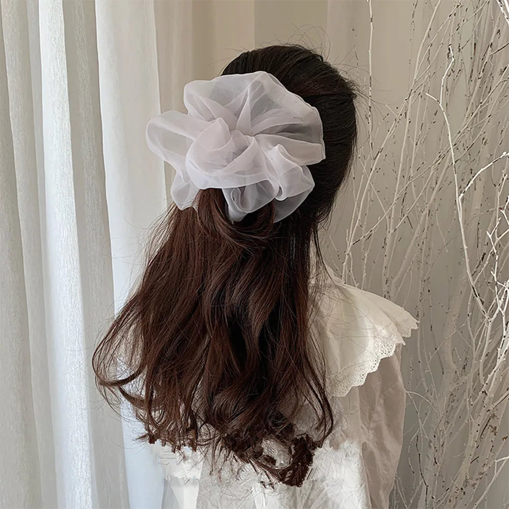 2020Korean Big Size Organza Hair Scrunchies For Women Elastic Hair Bands Girl Headwear Ponytail Holder Hair Tie Hair Accessories