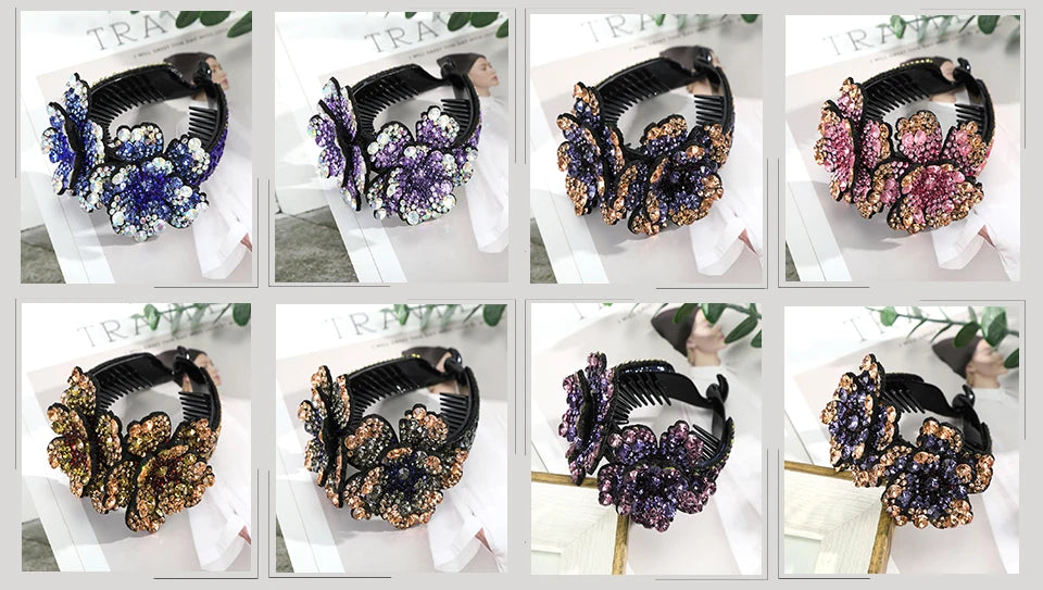 AWAYTR Women Flower Hair Clips Claw Rhinestone Ponytail Hair Accessories Hairpins Ladies Headbands Girls Ornaments Barrettes