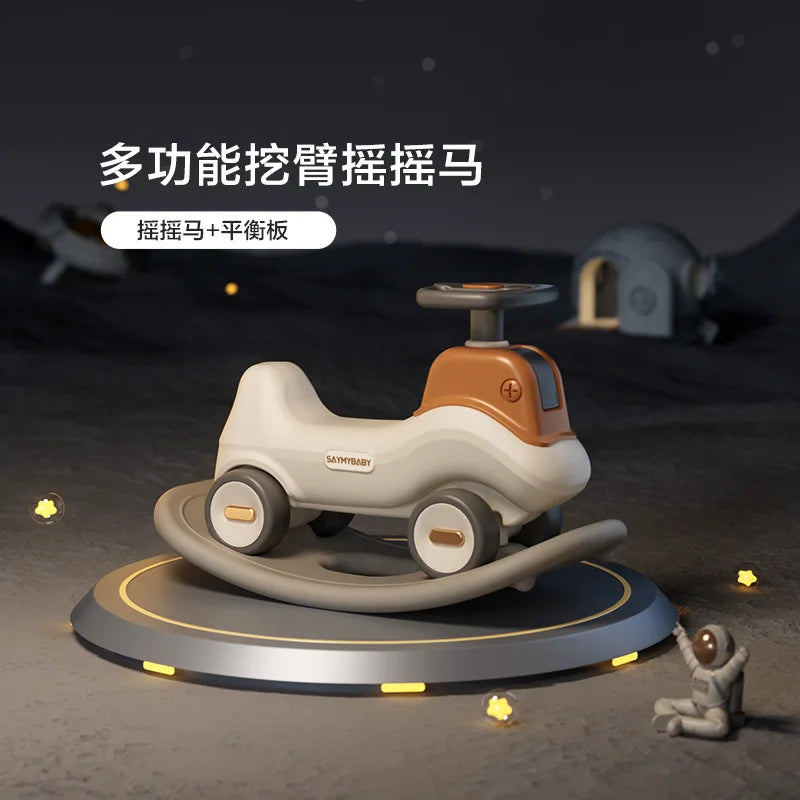 Four-in-One Multifunctional Ride-On Toy for Kids Excavator Rocking Horse Baby Yo-Yo Car with Battery Power Unisex Plastic Toy