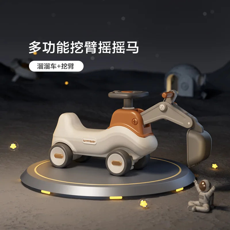 Four-in-One Multifunctional Ride-On Toy for Kids Excavator Rocking Horse Baby Yo-Yo Car with Battery Power Unisex Plastic Toy