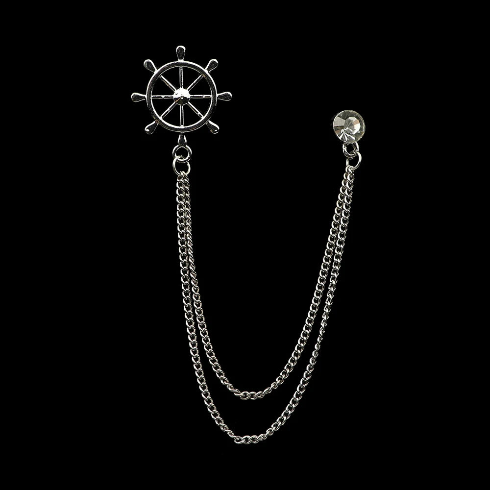 Golden Men Women Tassel Chain Lapel Pin Brooch Wings Crown Sword Scissors Retro Men Gift Wedding Banquet Daily Wear Accessories