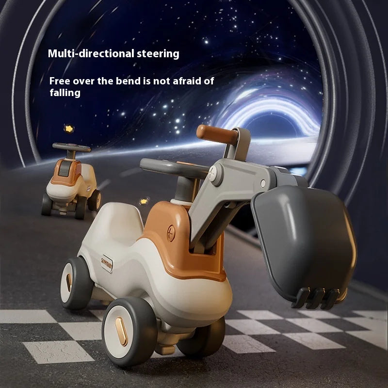 Four-in-One Multifunctional Ride-On Toy for Kids Excavator Rocking Horse Baby Yo-Yo Car with Battery Power Unisex Plastic Toy