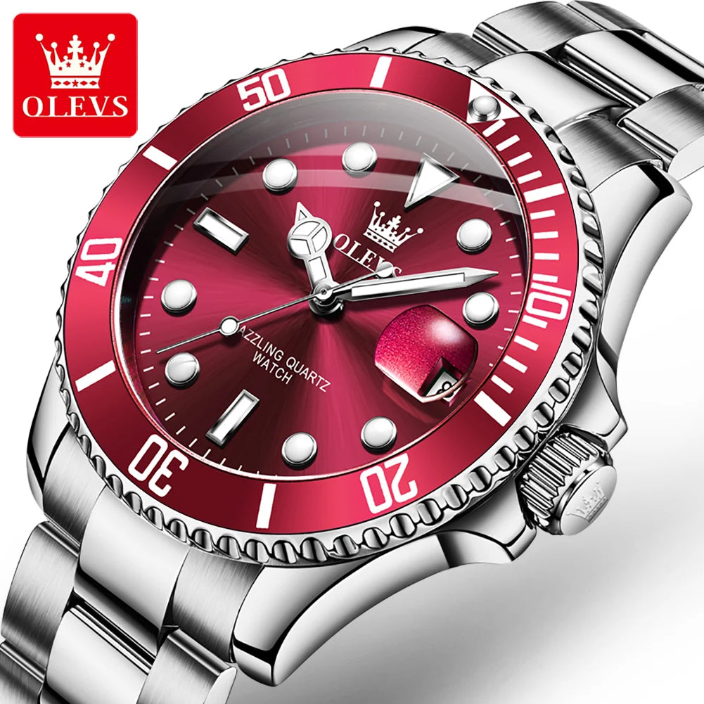 Fashion Business Men WristWatch OLEVS Brand 5885 Stainless Steel Strap Quartz Waterproof Analog Watch for Men