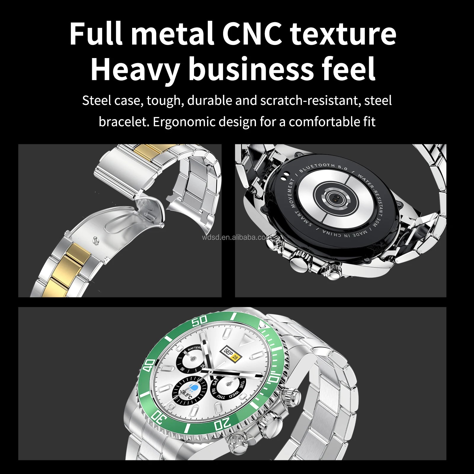 Wedtserha New Fashion Luxury Bt Calling Men Metal Smartwatch Stainless Steel Round Display Aw12 Smart Watch IP68 Waterproof