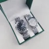 Luxury Couple Watch with Luminous Pointer Dial Display Fully Automatic Solid Steel Ring Stainless Steel Material Hot Selling Box