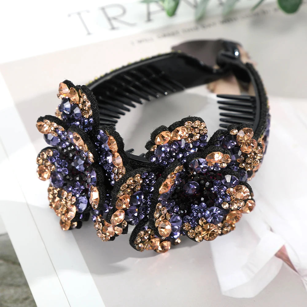 AWAYTR Women Flower Hair Clips Claw Rhinestone Ponytail Hair Accessories Hairpins Ladies Headbands Girls Ornaments Barrettes