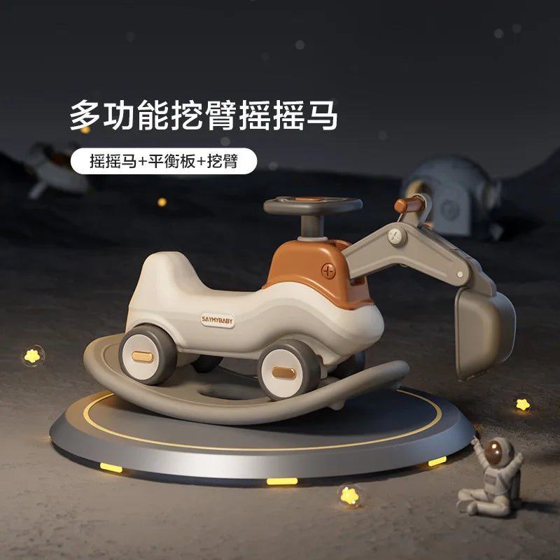 Four-in-One Multifunctional Ride-On Toy for Kids Excavator Rocking Horse Baby Yo-Yo Car with Battery Power Unisex Plastic Toy