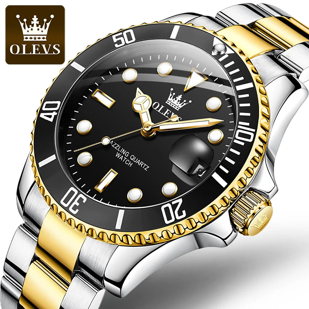 Fashion Business Men WristWatch OLEVS Brand 5885 Stainless Steel Strap Quartz Waterproof Analog Watch for Men