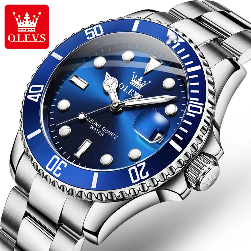 Fashion Business Men WristWatch OLEVS Brand 5885 Stainless Steel Strap Quartz Waterproof Analog Watch for Men