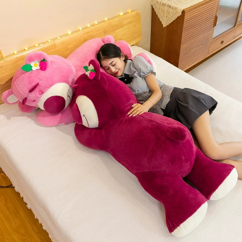 Kawaii Bear Strawberry Super Soft Plush Toy Washed Techniques for Sofa Bedroom Stuffed Animal Kids Girls Friends Festivals