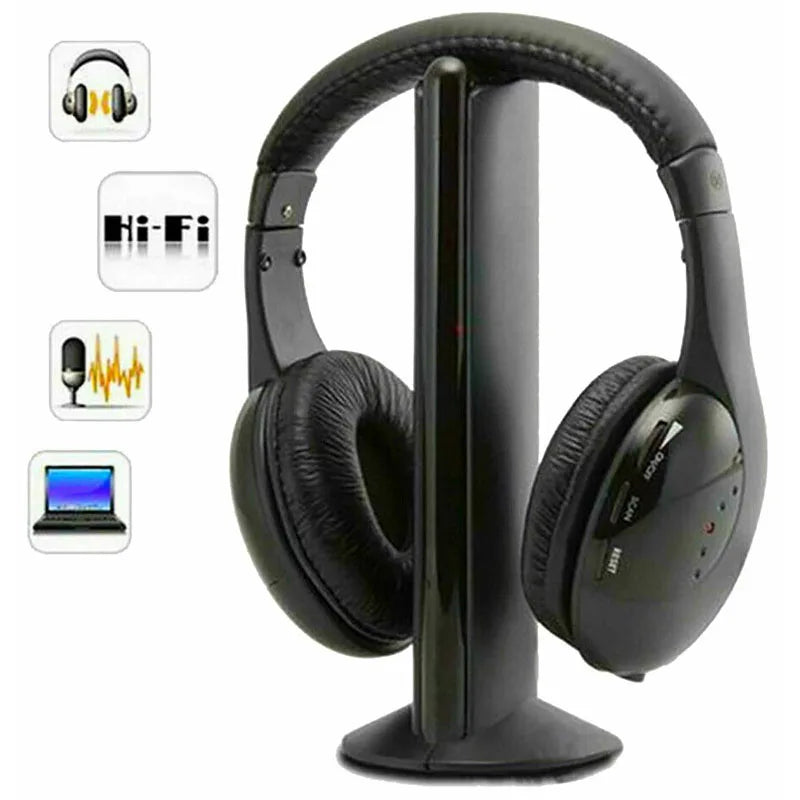 High Quality Headsets 5 IN 1 HIFI Wireless Headphones TV/Computer FM Radio Earphones with Microphone Wireless Receiver MH2001