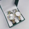 Luxury Couple Watch with Luminous Pointer Dial Display Fully Automatic Solid Steel Ring Stainless Steel Material Hot Selling Box