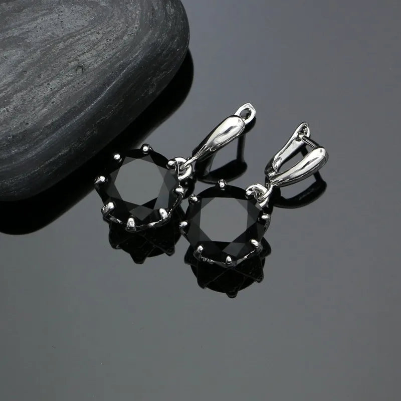 Punk Silver Jewellery Silver 925 Jewelry Sets for Women Black Cubic Zirconia Earrings/Pendant/Necklace/Ring/Bracelet