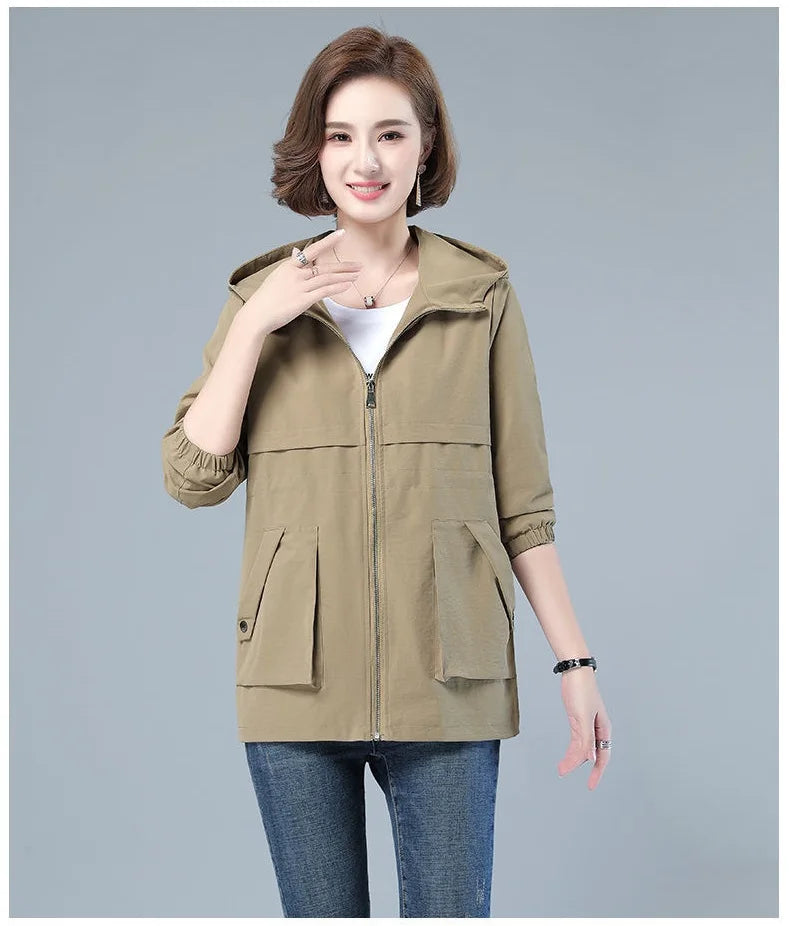 Women's Windbreaker Jackets New Autumn Jacket Famale Hooded Jacket Casual Basic Coat Loose Zipper Lightweight Outerwear Oversize