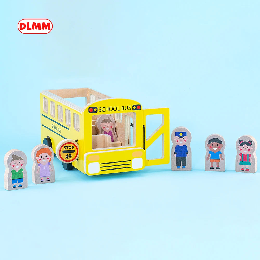 Wooden School Bus Toy Eco Friendly  Wooden School Bus Classic Toys Montessori Education Campus Bus Wooden Toys
