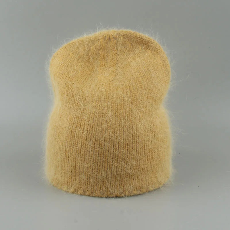 Autumn Winter Hat For Women 70% Rabbit Fur Winter Cap Fashion Warm Knitted Beanie Hats Women Solid Adult Cover Head Caps